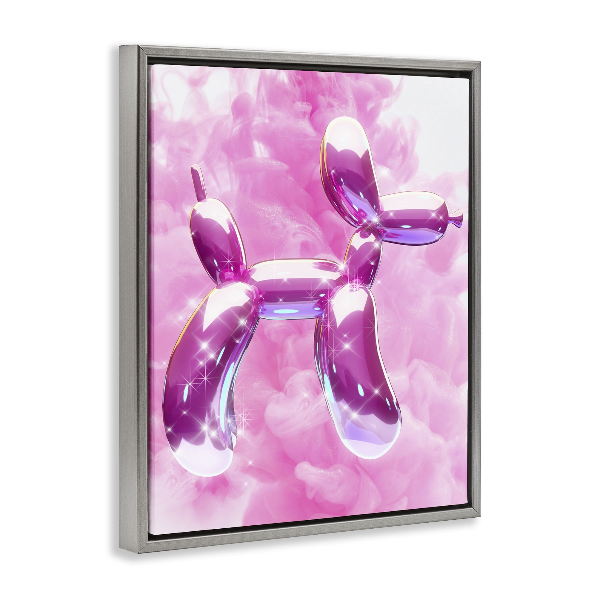 Stupell Industries Glitzy Balloon Dog Abstract Painting Gray Floater Framed Canvas Art Print Wall Art, 17 x 21
