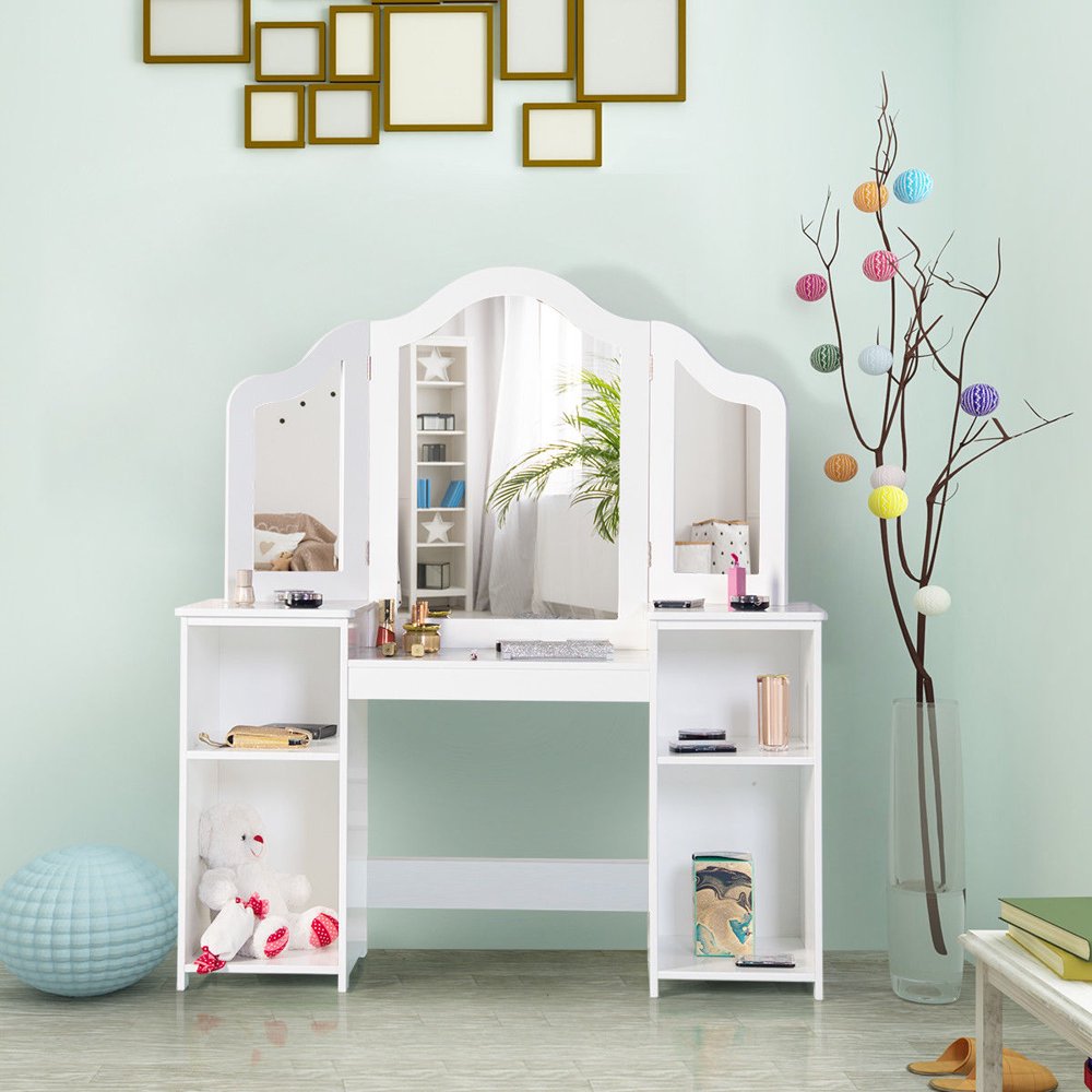 Costway Vanity Table Set Makeup Dressing Kids Girls Study Table Tri