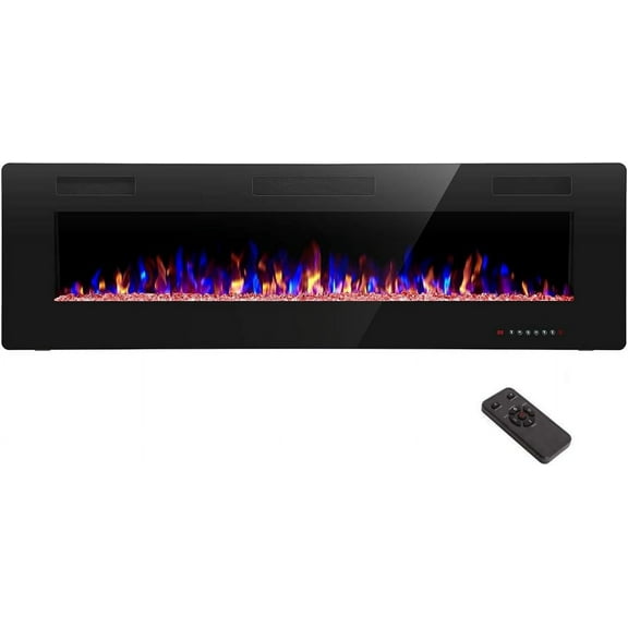 Moifoi 60 "Electric Fireplace, 750 W/1500 W Recessed Wall Heater with Touch Screen, 12 Flame Bed Colors & 5 Adjustable Speeds, Remote Control, Overheat Protection, Black.