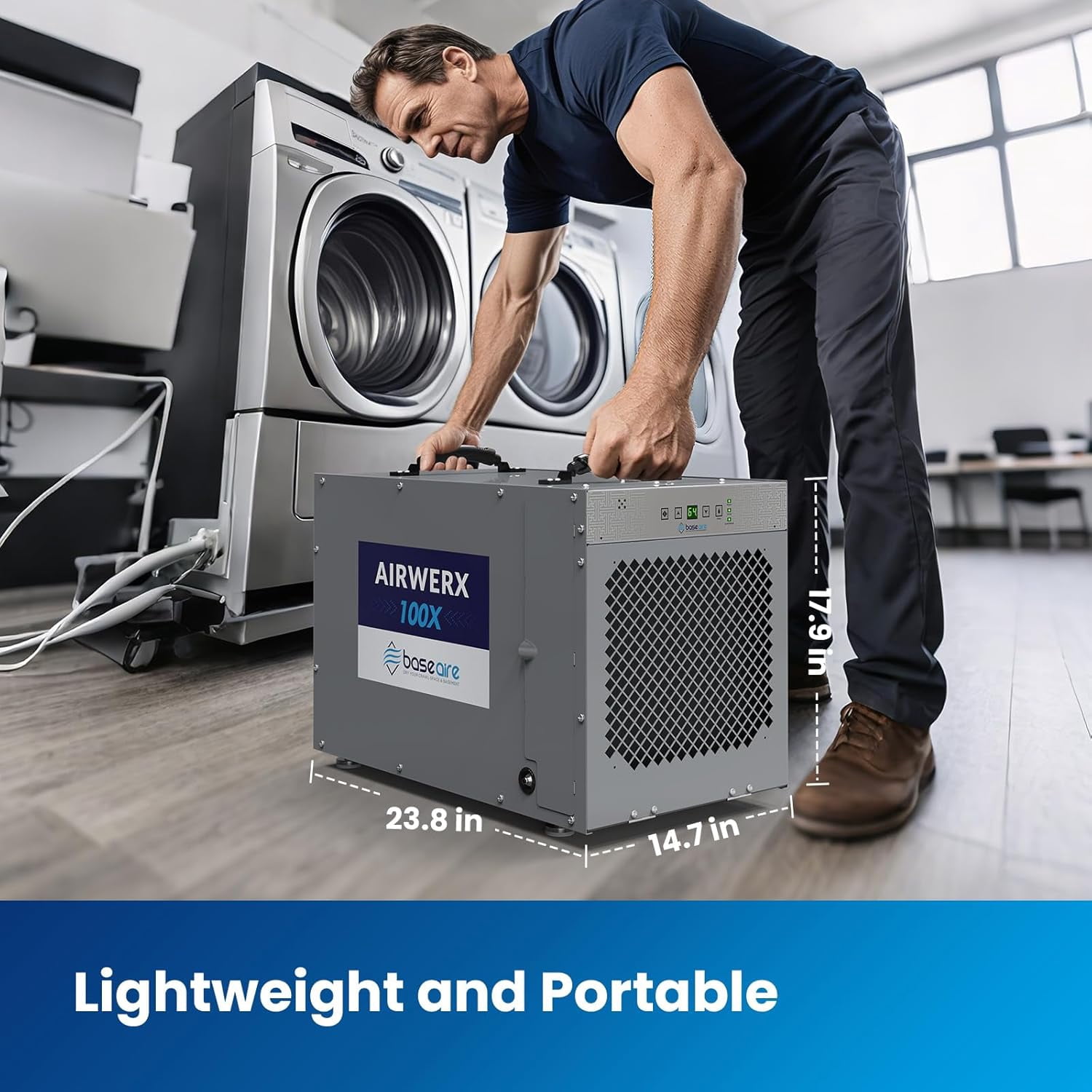 BaseAire 220 Pints Crawlspace Dehumidifiers with Pump and Drain Hose, Up to 2900 Sq Ft ,Commercial Dehumidifier for Home,Garage and Basement, Large Capacity,  Auto Defrost, Intelligent Control