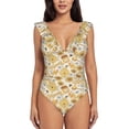 thumbnail image 2 of Yiaed Honey Honeycomb Print Women's Ruffled One Piece Swimsuit V Neck Swimwear Slimming Monokini for Woman-X-Large, 2 of 8