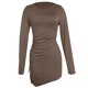 thumbnail image 1 of WILLBEST Vestidos Largos Nuevo Vestido Belleza Ajustado De Color Sólido Con Falda De Manga Larga Y Cuello Redondo Con Cordón Para Mujer, 1 of 3