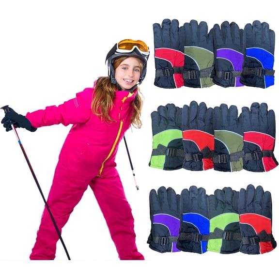 Yacht & Smith Kids Ski Glove, Fleece Lined Water Resistant Bulk Kids Winter Gloves (12 Pack Assorted)