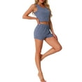 thumbnail image 2 of INSPIRE CHIC Womens Ribbed Knit Loungewear Sleepwear 2 Piece Tank Top with Shorts Pajama Sets M Blue, 2 of 5