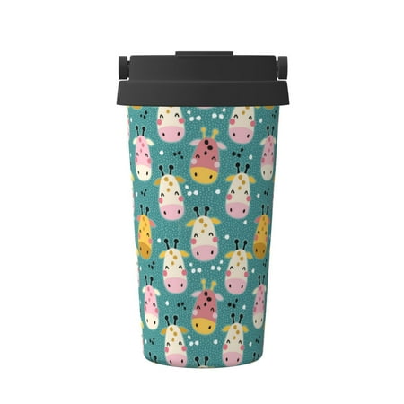 

Uemuo Colorful Cow Print Carry Insulated Coffee Mug Travel Mug with Hidden Handle Insulated Coffee Flask Leak-proof Travel Mug Insulated Mug for Office