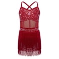 thumbnail image 5 of JanJean Girls Kids 2 Piece Latin Cha Cha Dance Outfit Shiny Rhinestones Fringe Dress Outfit Performance Dress Burgundy 6, 5 of 7