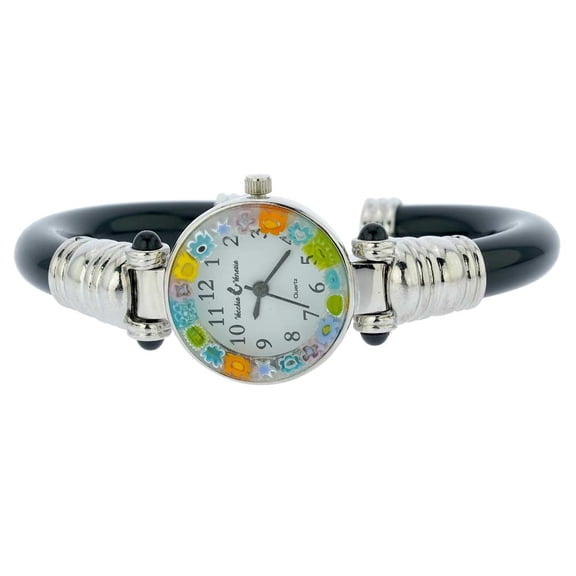 GlassOfVenice Murano Glass Millefiori Bangle Watch - Silver Black Multicolor