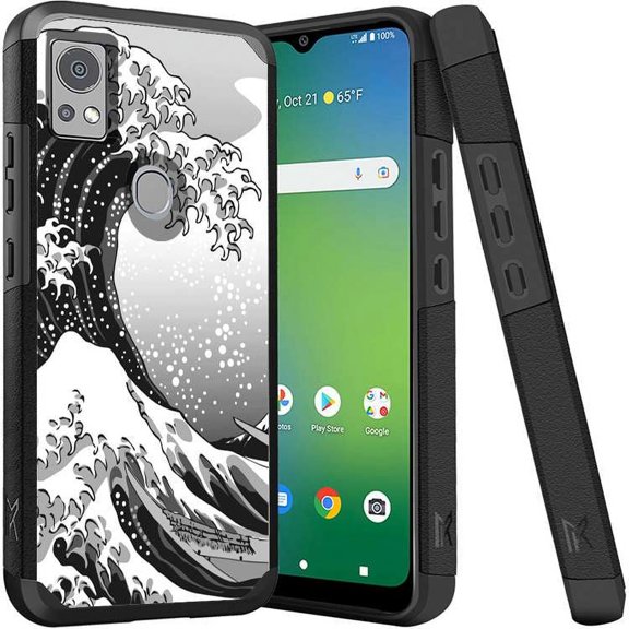 ANJ  Shockproof Dual Layer Slim Hard Case   Tempered Glass Cover Compatible with Icon 5, AT&T Motivate 4 - Ocean Wave