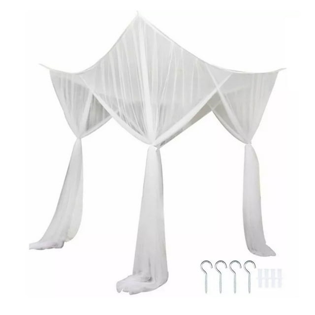 Square Bed Canopy Polyester Effective Protection 4 Corner Canopy Durable for Home White