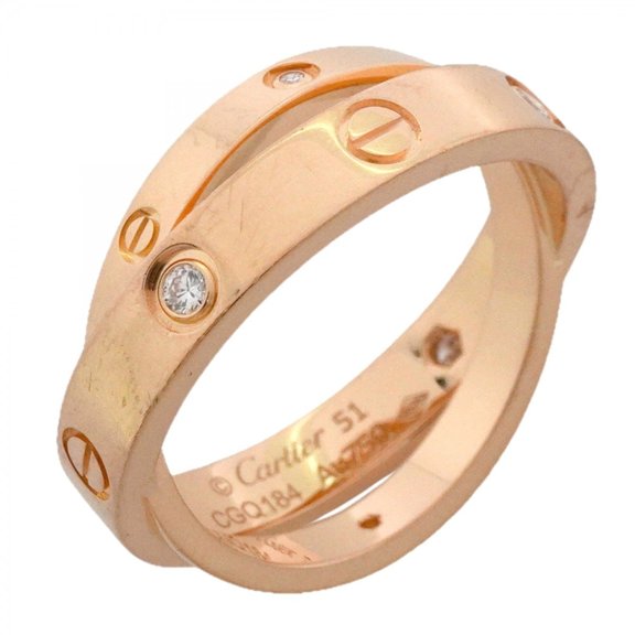 Pre-Owned Cartier B-Love Ring, 6PD, 18KPG Pink Gold, Diamond, Size #51, Ladies' Ring