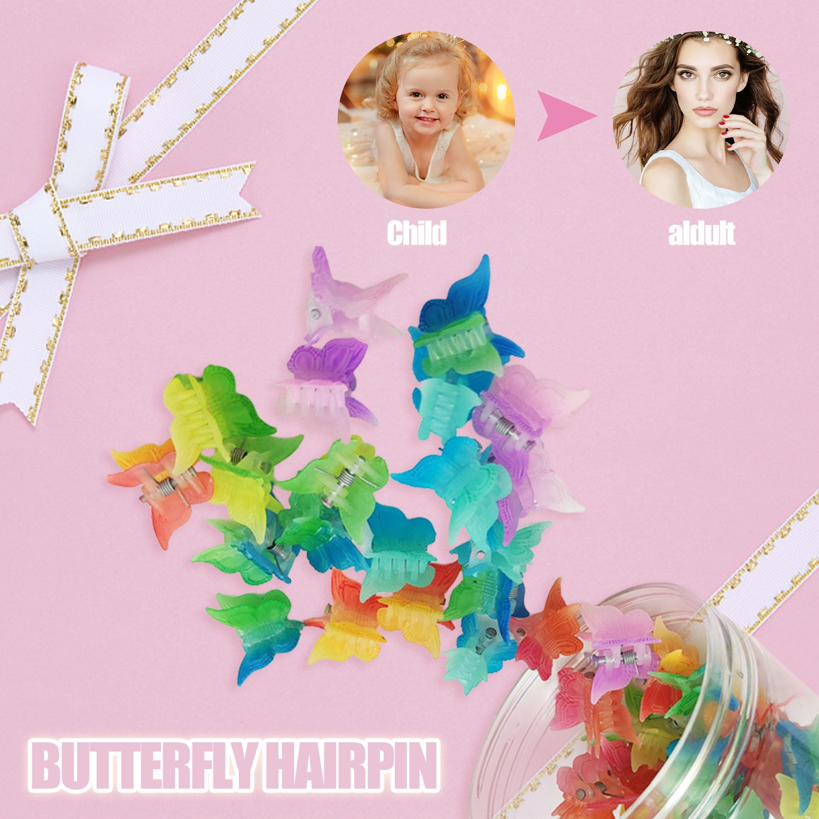Hemousy Mini Hair Clips, 50 PCS Butterfly Hair Clips, Small Hair Claw Clips Pastel Hair Clips