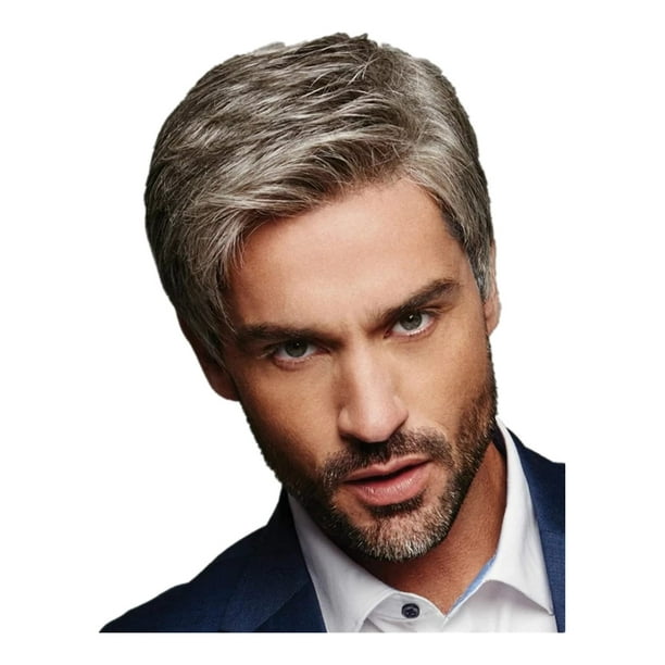 Peluca DKE&YMQ gris-marrón esponjosa realista negro-marrón para hombre