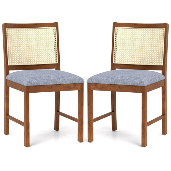 FGYRYK2-piece rattan dining chair set - rubber wood frame linen fabric cushion dining chair, home retro style comfortable backrest dining chair combination