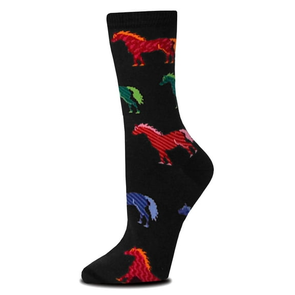 Retro Horses Black Medium Socks