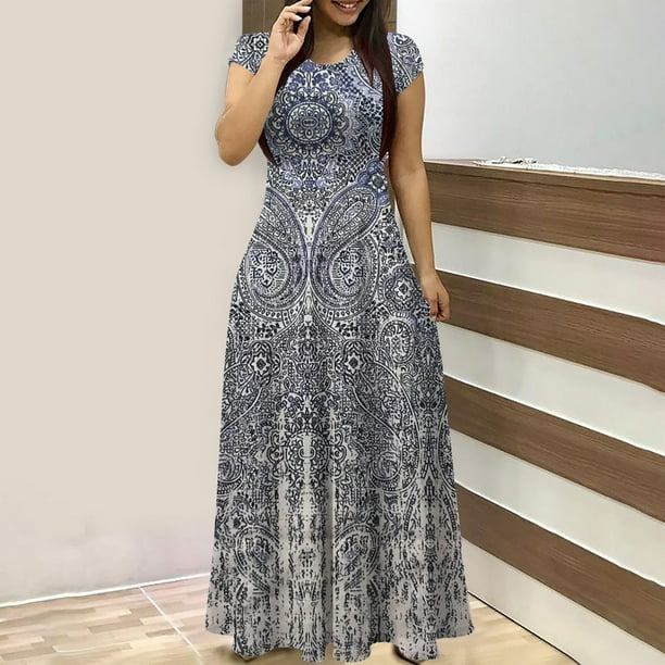 Puntoco Vestido Casual De Manga Corta Con Cuello Redondo Estampado Para Mujer Azul Cielo M,Regalos Para Mujer Joven
