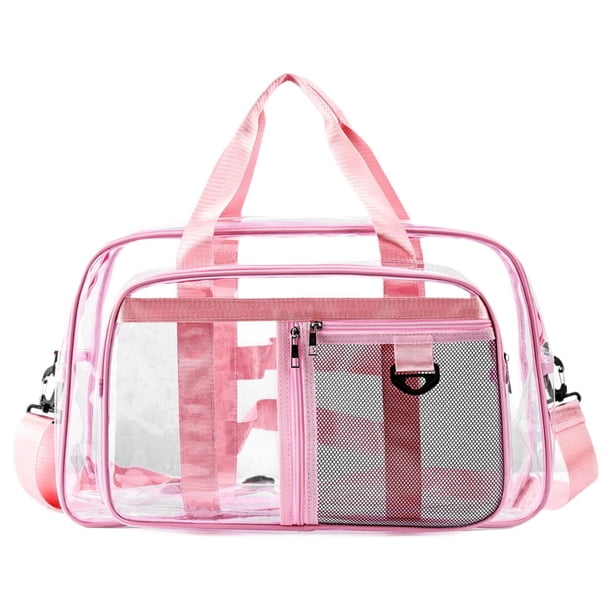 Bolso de mano transparente de PVC, bolso de hombro para viajes de negocios, eventos deportivos y viajes. Rosa