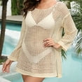 thumbnail image 2 of Tqyyweavej Bathing Suits Crochet Coverup for Women Long Sleeve Crew Neck Swim Cover Up Solid Color Casual Swimsuit Cover Up S-L, 2 of 10