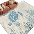 thumbnail image 2 of Retro Ocean Washable Living Room Rugs 6'x9', Blue Beige Sea Turtles Shells Jellyfish Seaweed Low Pile Throw Large Area Rug Non-Slip Sturdy Edge Binding Carpet for Dining Room Kitchen Office, 2 of 9