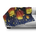 thumbnail image 3 of Lantern Soft Flannel Fleece Throw Blanket, Floating Fanoos Like Devices on Sky Auspicious Culture Chinese, Cozy Plush for Indoor and Outdoor Use, 50" x 60", Dark Blue Orange, by Ambesonne, 3 of 6