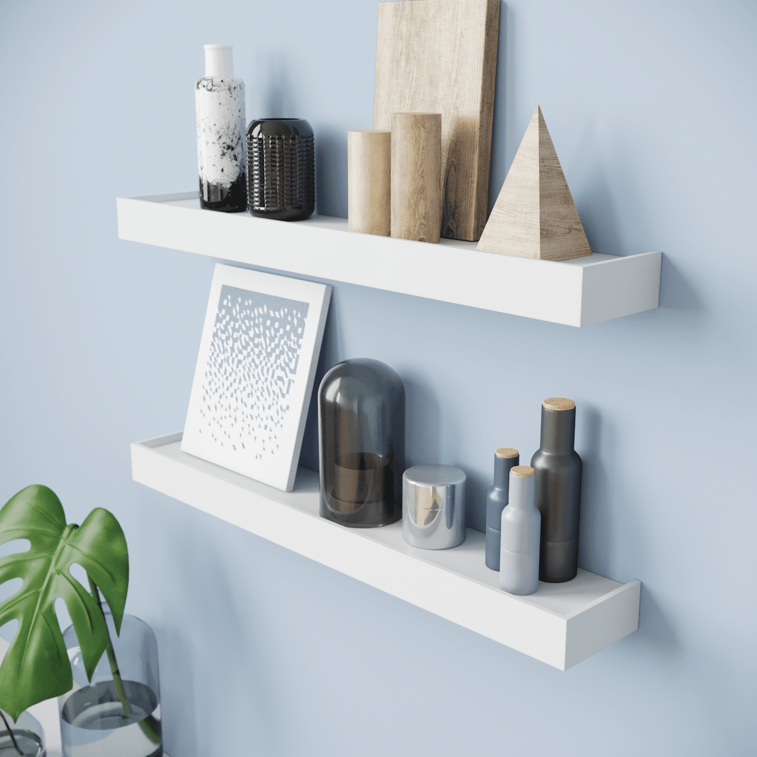 Ballucci Modern 24" Floating Shelves, Set of 2 Wood Wall Mount Shelves, White