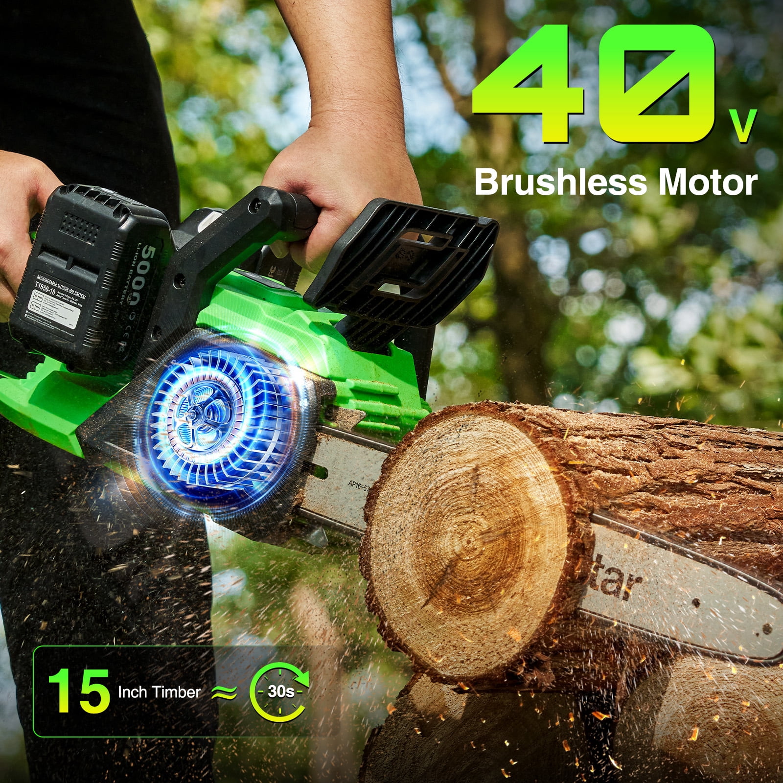 TaskStar 40V 16In Cordless Chainsaw Brushless Electric  Pruning Saws , 2×5.0Ah Batteries & Charger,Auto Oiling, for Tree Trimming Wood Cutting