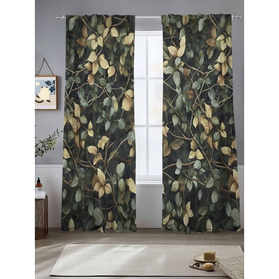 Branches Green Leaves Sheer Curtains for Living Room Bedroom Vintage Botanical Forest Sheer Curtains 108 Inch Long 2 Panels Set Light Filtering Curtain Window Treatments Drapes for Dining Room