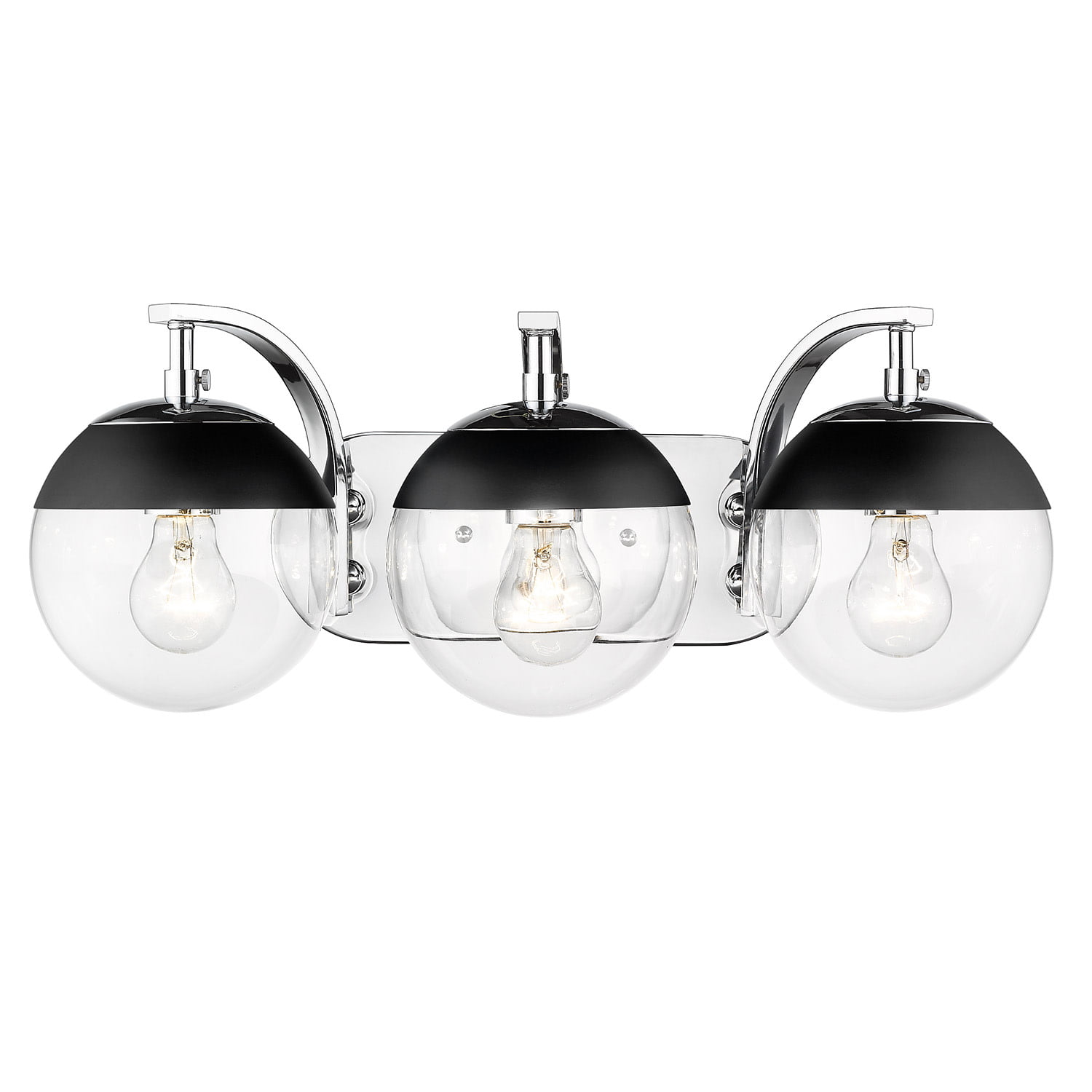 Dixon 3-Light Bath Vanity in Chrome with Clear Glass and Black Cap