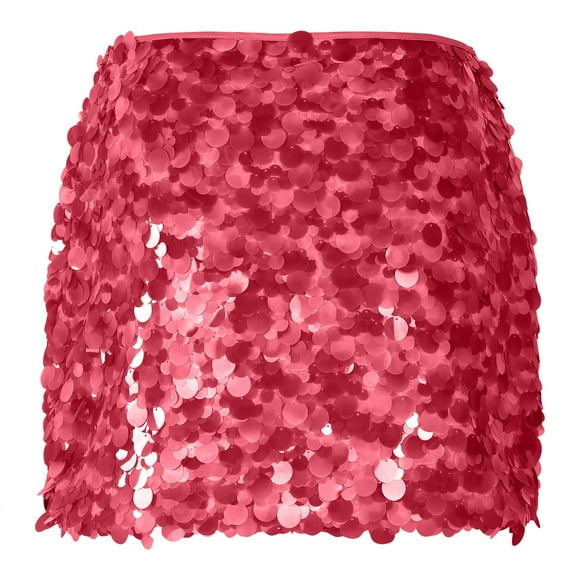 JGGSPWM Jupe à Paillettes pour Femmes Soirée de Nuit Taille Élastique Mini-Jupe Scintillante Aguichant Paillettes Y2K Micro-Jupes Tenues de Vacances Rouge P
