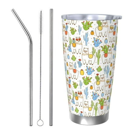 

Lukts Cactus Plants for 20OZ Car Cup Stainless Steel Direct Drinking Straw Thermos Cup Suitable for Office Travel and Car-Straw Three-piece Set