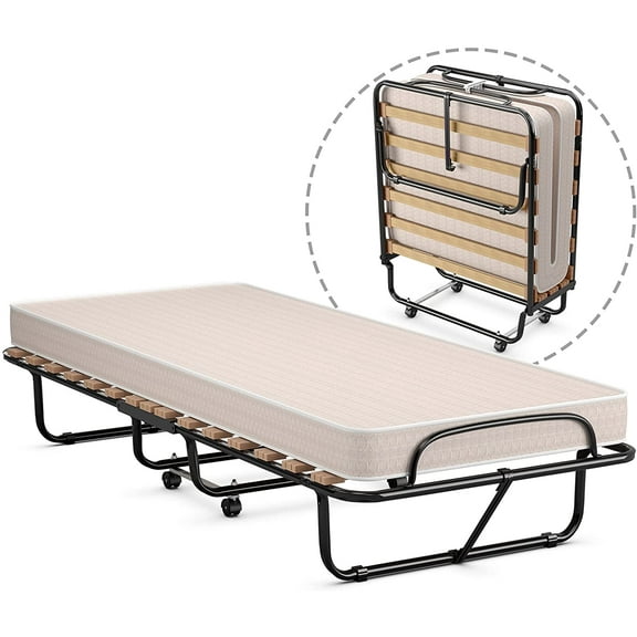 GOFLAME Rollaway Beds with Memory Foam Mattress, Folding Bed Cot Size for Adults, Portable Guest Beds with Sturdy Metal Frame for Spare Bedroom & Office