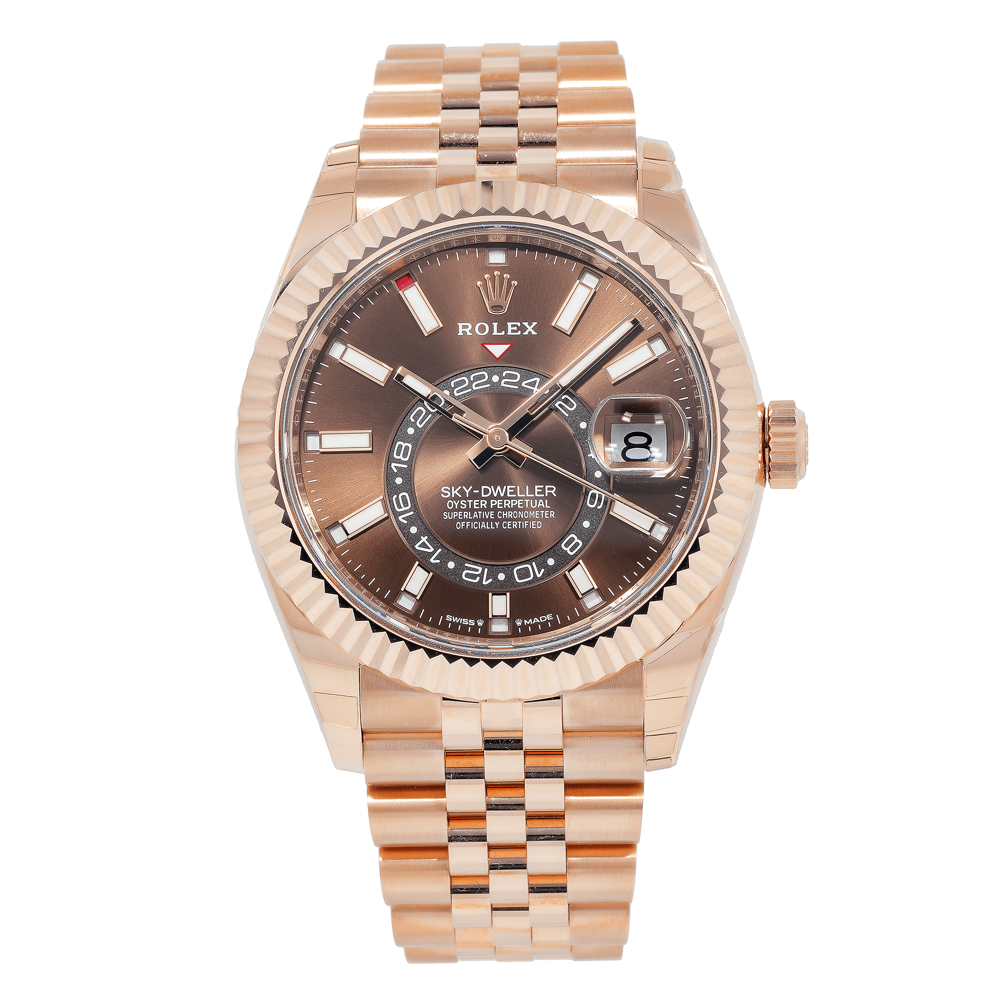 Pre-Owned Rolex Sky-Dweller 336935 42MM Chocolate Index Dial With Rose Gold Jubilee Bracelet