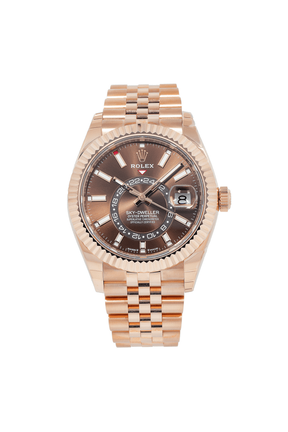 Pre-Owned Rolex Sky-Dweller 336935 42MM Chocolate Index Dial With Rose Gold Jubilee Bracelet