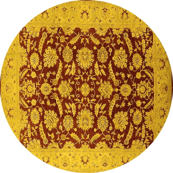 Ahgly Company Machine Washable Indoor Round Oriental Yellow Industrial Area Rugs, 3' Round