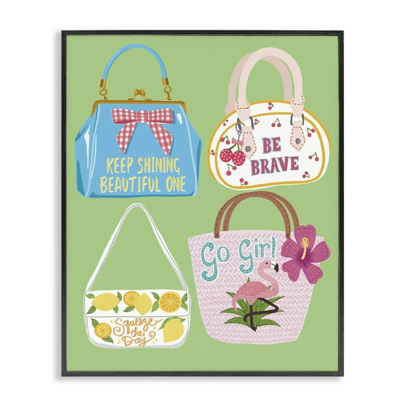 Stupell Industries Girl Vibes Handbags Fashion Painting Black Framed Art Print Wall Art, 11 x 14