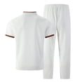 thumbnail image 4 of mihongmao Summer Mens Outfits Gym Sets Vacation Outfits Men's Solid Color Short Sleeve V-neck Pocket T-shirt Straight Pants Set White 2X, 4 of 5