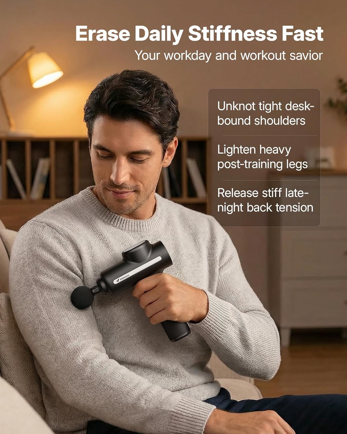 Pro-Grade Deep Tissue Massage Gun with 12mm Amplitude, Quiet Percussion Massager for Muscle Pain Relief, 6 Heads & 5 Speeds, Long Battery Life Handheld Body Massager
