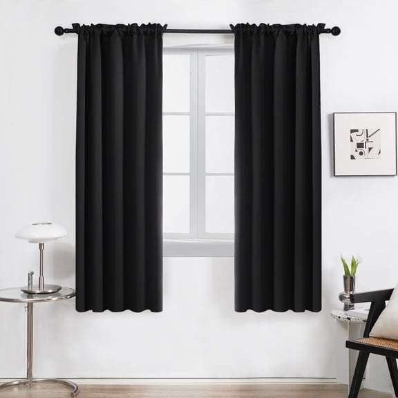 Deconovo Blackout Curtains Pack of 2 Rod Pocket Energy Efficient Window Drapes for Small Window, 42 x 54 inch, Black