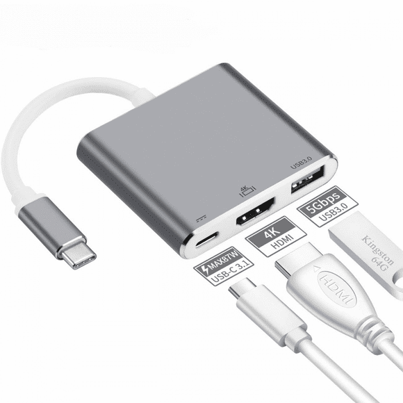 USB C to HDMI Multiport Adapter, Type-C Hub Thunderbolt 3 to HDMI 4K Output USB 3.0 Port and USB-C Charging Port, USB-C Digital AV Multiport Adapter for MacBook, MacBook Pro/air, Galaxy S8/S9