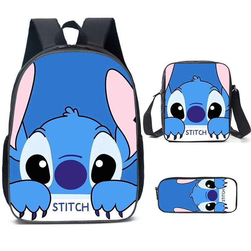 Anime Stitch 3Pcs Backpack Set, Cartoon Bookbag With Pencil Case And  Messenger Bag, Cute Backpack For Boys/Girls/Teens 