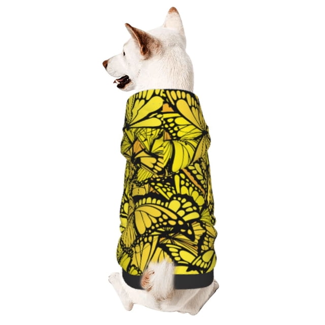 Fotbe Yellow Butterflies Sudadera con Estampado para Perros Pequeños – Suéter con Capucha para Mascotas, Tela Suave de Forro Polar con Bolsillo-Medium