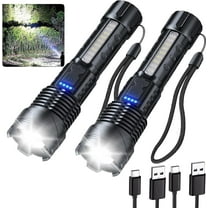 Sogidon Rechargeable Flashlights High Lumens LED Hanheld Flash Light with 7 Modes and Side Light, Black, 2 Pack