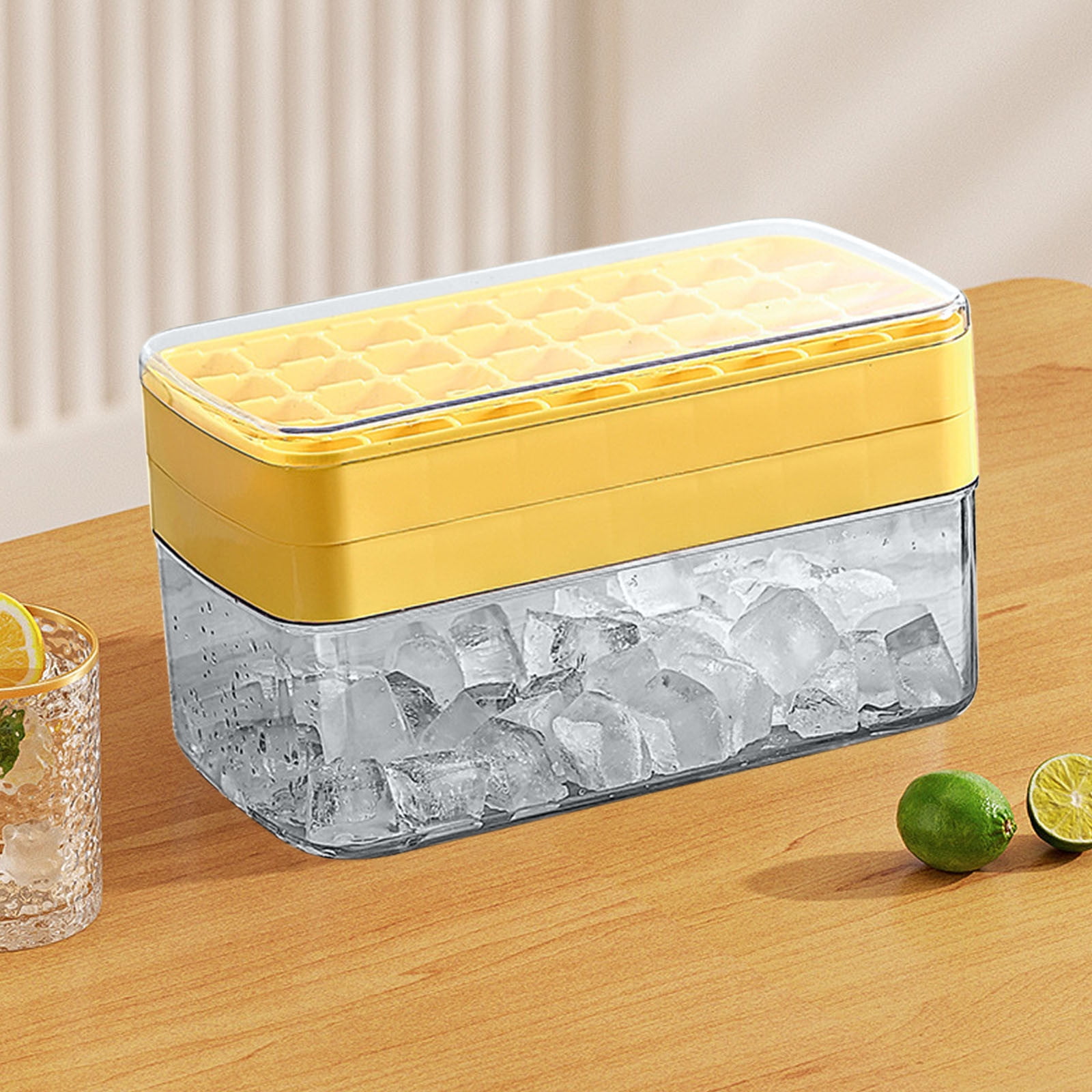 Tray with Lid and Bin | 50-Cube Ice Maker Mold Set with Storage Box, Ice Clip & Scoop | Food Grade Homemade Storage Container for Freezer | Stackable Kitchen Gadget