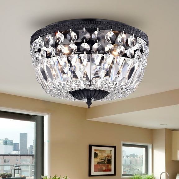 Edvivi Lighting Black 3-Light Bowl Style Crystal Basket Flush Mount
