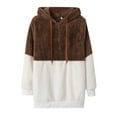 thumbnail image 1 of Winter Women's Color Block Fleece Lined Coat Mid Length Lightwight Solid Color Hooded Hoodie Pullover, 1 of 3