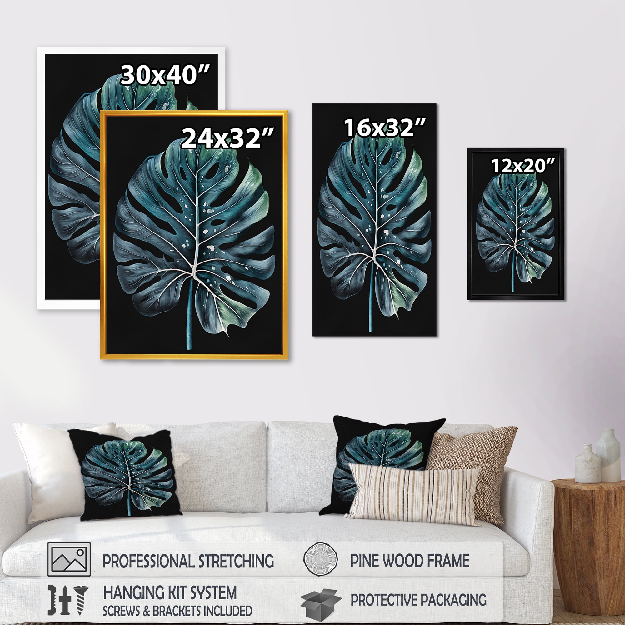 Designart Blue And White Philodendron Leaf I Canvas Wall Art