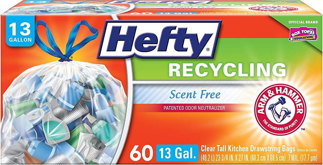 Clear Details about   Hefty Recycling Tall Kitchen Trash Bags 60 Count 13 Gallon 