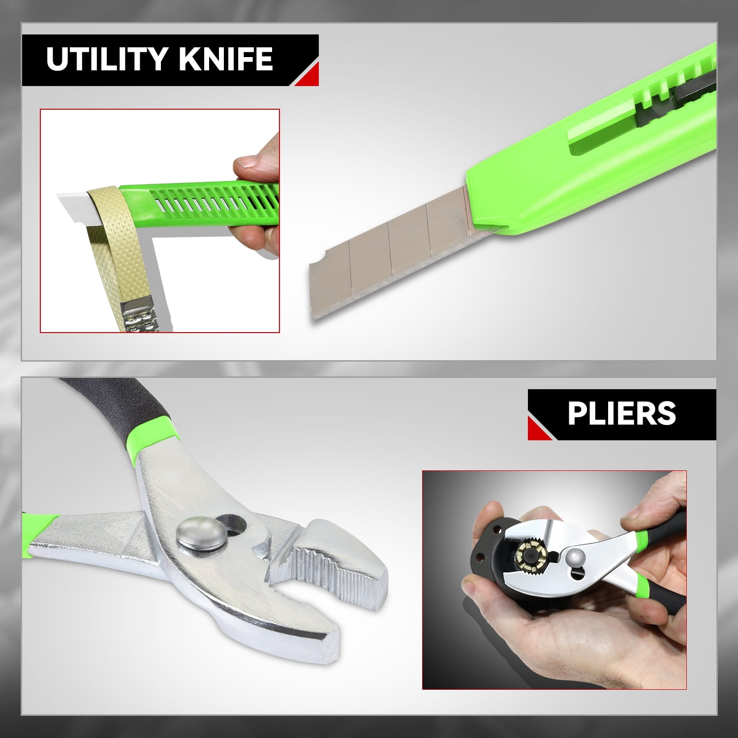 39Pcs Home Repair Hand Tool Set Toolbox Bit Drive Plier Hammer Scissor Hex Key Househeld Garage Garden Office DIY Green