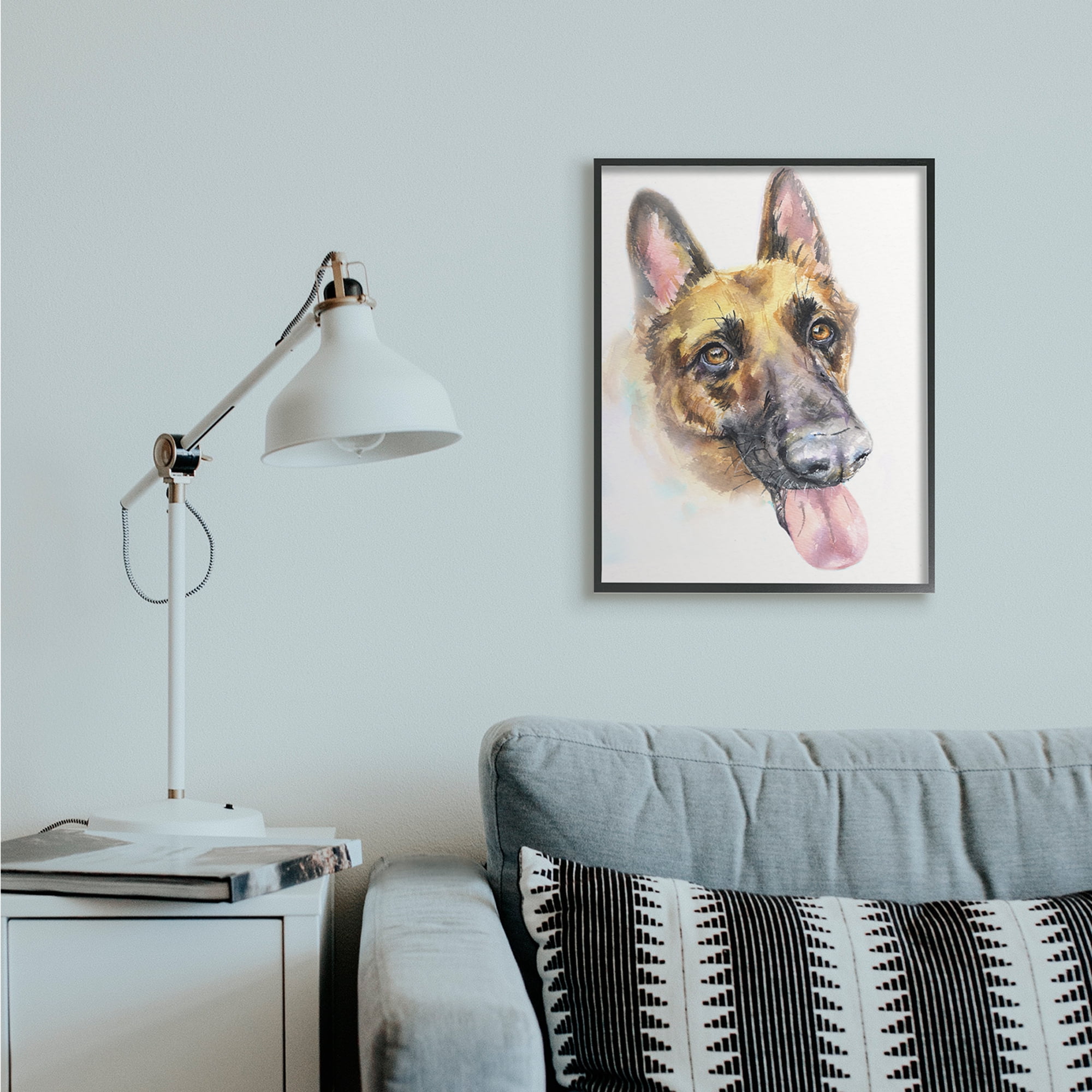 Stupell Industries German Shepard Pet Dog Tongue Out Portrait Black Framed, 24 x 30, Design by George Dyachenko
