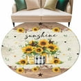 thumbnail image 2 of Sunflower Vintage 5ft Round Rug, Farmhouse Floral Botanical Brown Wooden Non-Skid Rubber Backing Large Area Rugs - Living Room Bedroom Home Office, Indoor Floor Mat Carpets Washable Rug, 2 of 9