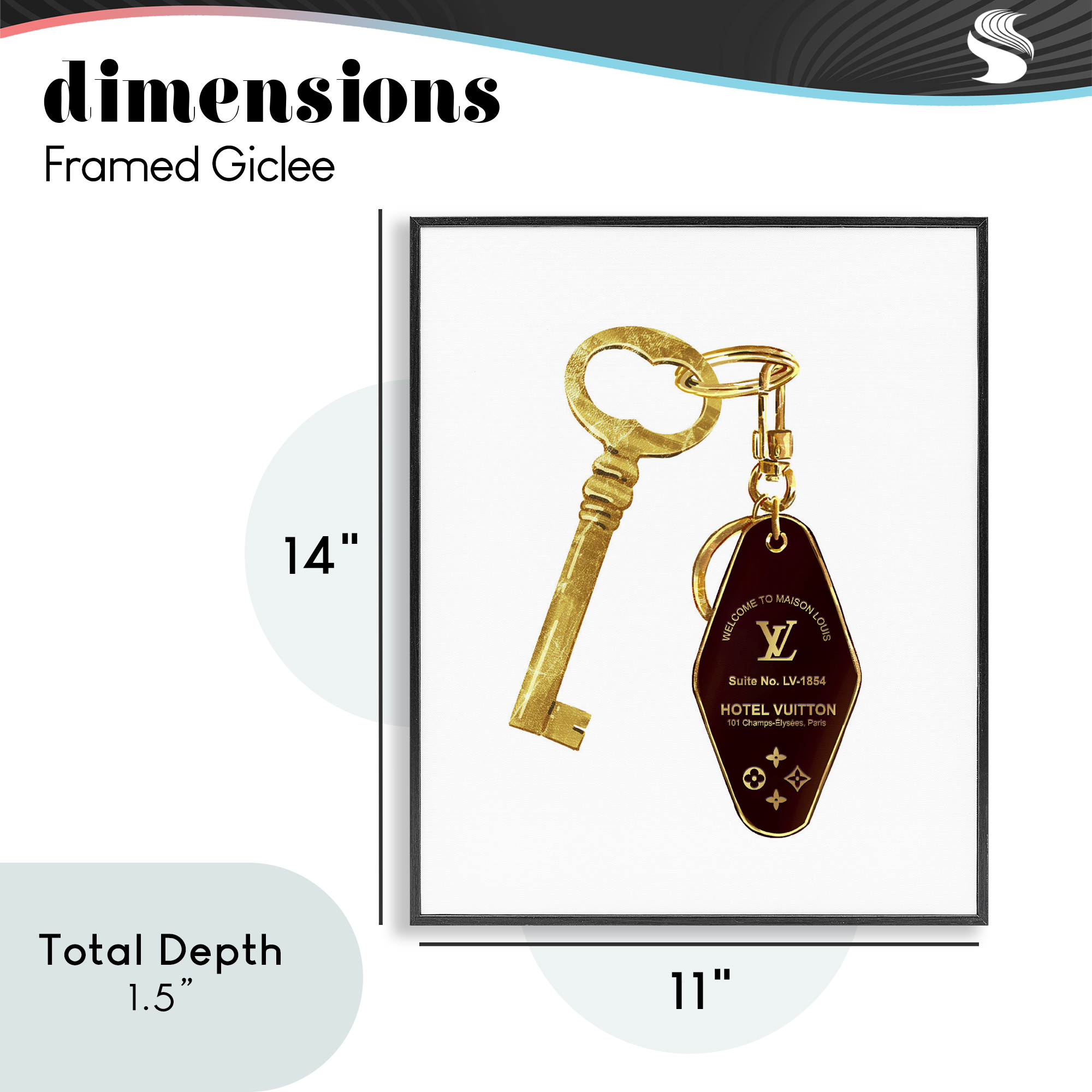 Glam Gold Key Fashion Black Framed Giclee Art, design by Ziwei Li